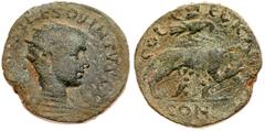City Coins of Israel Judea, Aelia Capitolina, Hostilian. Æ 27 (11.72 g), as Caesar, AD 251. (Jerusalem) in Judaea. [C VA]L OST MES QVINTVS CAE, radiate, draped and cuirassed bust of Hostilian right. R