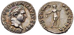 Roman Imperial Coinage Vitellius, Silver Denarius (3.18g), AD 69. Rome. A VITELLIVS GERM IMP AVG TR P, laureate head of Vitellius right. Rev. LIBERTAS RESTITVIA, Libertas standing facing, head right, 