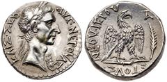 Roman Imperial Coinage Nerva. Silver Tetradrachm (15.45 g), AD 96-98. Antioch in Syria, AD 96. AV NEPOVAΣ KAIΣ ΣEB, laureate bust of Nerva right, wearing aegis. Rev. ETOVΣ NEOV IEPOV, eagle standing f