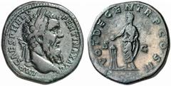 ROMAN COINS ROMAN EMPIRE PERTINAX, 193. Denarius. No.: 326 Estimate: $ 3500 d=33 mm Sestertius. AE 26.25 g. IMP CAES P HELV - PERTINAX AVG Laureate, bearded head r. Rev. VOT DECEN TR P COS II / S-C Pe