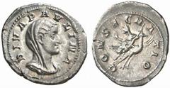 ROMAN COINS ROMAN EMPIRE DIVA PAULINA, his wife, † before 235. No.: 360 Estimate: $ 750 d=23 mm DIVA PAULINA, his wife, † before 235. Denarius, posthumous, 236. AR 2.61 g. DIVA PAVLINA Veiled head r.,