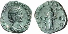ROMAN COINS ROMAN EMPIRE HERENNIA ETRUSCILLA, his wife. Sestertius. No.: 374 Estimate: $ 500 d=29 mm HERENNIA ETRUSCILLA, his wife. Sestertius. AE 17.47 g. HERENNIA ETRVSCILLA AVG Draped, diademed bus