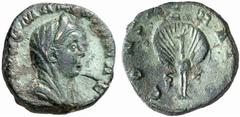 ROMAN COINS ROMAN EMPIRE MARINIANA, wife of Valerianus I, †254. No.: 380 Estimate: $ 1250 d=27 mm Sestertius, posthumous. AE 16.16 g. DIVAE MARINIANAE Draped, veiled and diademed bust r. Rev. CONSECRA