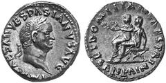 ANCIENT COINS ROMAN COINS IMPERIAL COINAGE VESPASIANUS, 69-79 No.: 633 Estimation: $ 600.- d=18 mm Denarius, 69-70. AR 3.03 g. Similar to previous. Rev. TITVS ET DOMITIAN CAES PRIN IV Titus and Domiti