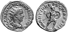 ANCIENT COINS ROMAN COINS IMPERIAL COINAGE HOSTILIANUS, his son, Caesar 251 No.: 749 Estimation: $ 180.- d=21 mm Antoninianus. AR 3.88 g. Similar to previous. Rev. MARTI PROPVGNATORI Similar to previo
