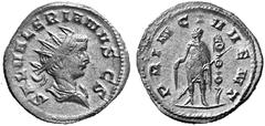 ANCIENT COINS ROMAN COINS IMPERIAL COINAGE SALONINUS, younger son of Gallienus, Caesar 255-259 No.: 761 Estimation: $ 180.- d=23 mm Antoninianus, Cologne, about 257-258. AR 4. 26 g. SAL VALERIANVS CS 
