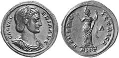 ANCIENT COINS ROMAN COINS IMPERIAL COINAGE GALERIA VALERIA, his wife No.: 775 Estimation: $ 200.- d=25 mm Nummus, Antioch, about 308. AE 6.16 g. GAL VAL-ERIA AVG Diademed and draped bust r. Rev. VENER