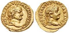 Roman Imperial Coinage Vespasian, with Titus, as Caesar. Gold Aureus (7.69 g), AD 69-79. Minted in Alexandria, Egypt after the fall of Jerusalem, AD 70. IMP CAESAR VESPASIANVS AVG, laureate head of Ve