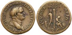 Roman Imperial Coinage Vespasian. Æ Sestertius (25.7 g), AD 69-79. Judaea Capta type. Rome, AD 71. IMP CAES VESPASIAN AVG P M TR P P P COS III, laureate head of Vespasian right. Reverse: IVDAEA CAPTA,