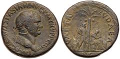 Roman Imperial Coinage Vespasian. Æ Sestertius (25.72 g), AD 69-79. Judaea Capta type. Rome, AD 71. IMP CAES VESPASIAN AVG P M TR P P P COS III, laureate head of Vespasian right. Reverse: CAPTA IVDAEA