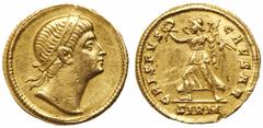 Roman Imperial Coinage Crispus. Gold Solidus (4.37 g), Caesar, AD 317-326. Sirmium, AD 325/6. Diademed head of Crispus right, gazing upward. Reverse: CRISPVS CAESAR, Victory advancing left, holding wr
