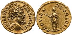 Roman Imperial Coinage Pertinax. Gold Aureus (7.26 g), AD 193. Rome. IMP CAES P HELV PERTIN AVG, laureate head of Pertinax right. Reverse: PROVID DEOR COS II, Providentia standing facing, head left, e