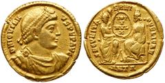 Roman Imperial Coinage Jovian. Gold Solidus (4.35 g), AD 363-364. Antioch. D N IOVIANVS PE P AVG, diademed, draped and cuirassed bust of Jovian right. Reverse: SECVRITA-S REI PVBLICAE, Roma enthroned 