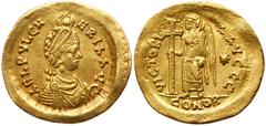 Roman Imperial Coinage Aelia Pulcheria. Gold Solidus (4.26 g), Augusta, AD 414-453. Constantinople, under Marcian, AD 450-457. AEL PVLCH-ERIA AVG, diademed and draped bust of Pulcheria right; above, m