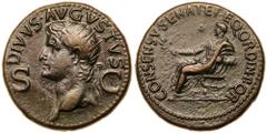 Roman Imperial Coinage Divus Augustus. Æ Dupondius (16.37 g.), died AD 14. Rome, under Gaius Caligula, AD 37-41. DIVVS AVGVSTVS around, S C across field, radiate head of Augustus left. Reverse: CONSEN