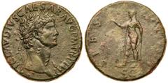 Roman Imperial Coinage Claudius. Æ Sestertius (27.50 g), AD 41-54. Rome, ca. AD 41/2. TI CLAVDIVS CAESAR AVG P M TR P IMP, laureate head of Claudius right. Reverse: SPES AVGVSTA, S C in exergue, Spes 