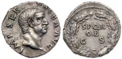 Roman Imperial Coinage Galba. Silver Denarius (3.45 g), AD 68-69. Rome. IMP SER GALBA AVG, bare head of Galba right. Reverse: S P Q R / OB / C S in three lines within oak-wreath. RIC 167; BN 76; BMC 3