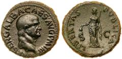 Roman Imperial Coinage Galba. Æ Dupondius (10.75 g), AD 68-69. Rome. IMP SER GALBA CAES AVG P M TR P, bare head of Galba right. Reverse: LIBERTAS PVBLICA, S C across field, Libertas standing facing, h