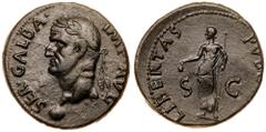 Roman Imperial Coinage Galba. Æ As (10.94 g), AD 68-69. Tarraco(?). SER GALBA IMP AVG, laureate head of Galba left, globe at point of bust truncation. Reverse: LIBERTAS PVB[LICA], S C across field, Li
