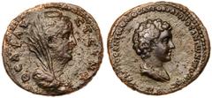 Roman Imperial Coinage Diva Faustina I, with Galerius Antoninus. Æ (8.34 g), died AD 140/1. Uncertain mint, probably in Cyprus, ca. AD 147. ΘEA ΦAY-CTEINA, veiled and draped bust of Faustina I right. 