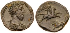 Roman Imperial Coinage Commodus. Æ Sestertius (27.81 g), AD 177-192. Rome, AD 185. M COMMODVS AN-TON AVG PIVS BRIT, bare-headed and draped bust of Commodus right. Reverse: VIRT AVG P M TR P X IMP VII 