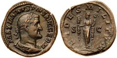 Roman Imperial Coinage Maximinus I 'Thrax'. Æ Sestertius (27.36 g.), AD 235-238. Rome, AD 236/7. MAXIMINVS PIVS AVG GERM, laureate, draped and cuirassed bust of Maximinus I right. Reverse: FIDES MILIT