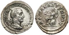 Roman Imperial Coinage Gordian I Africanus. Silver Denarius (3.04 g), AD 238. Rome. IMP M ANT GORDIANVS AFR AVG, laureate, draped and cuirassed bust of Gordian I right. Reverse: ROMAE AETERNAE, Roma s