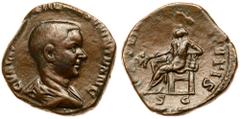 Roman Imperial Coinage Hostilian. Æ Sestertius (16.27 g.), as Caesar, AD 251. Rome, under Trajan Decius. C VALENS HOTIL MES QVINTVS N C, bare-headed and draped bust of Hostilian right. Reverse: PRINC 