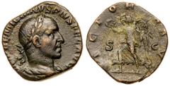 Roman Imperial Coinage Aemilian. Æ Sestertius (14.23 g.), AD 253. Rome. IMP AEMILIANVS PIVS FEL AVG, laureate, draped and cuirassed bust of Aemilian right. Reverse: VICTORIA AVG around, S C across fie