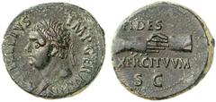ROMAN COINS Mint Rome, if not otherwise mentioned. ROMAN EMPIRE VITELLIUS, 69 As, Spain. AE 11.88 g. A VITELLIVS - IMP GERMAN Laureate head l., small globe at point of bust. Rev. FIDES – EXCERCITVVM /