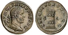 ROMAN COINS Mint Rome, if not otherwise mentioned. ROMAN EMPIRE PHILIPPUS I ARABS, 244-249 Sestertius, issue celebrating the thousanth Anniversary of Rome, 248. AE 20.71 g. IMP M IVL PHILIPPVS AVG Lau