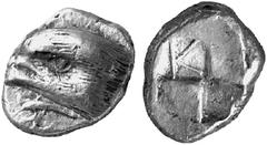 GREEK COINAGE Paphlagonia No.: 251 Schätzwert/Estimate: CHF 1000.- Sinope. Drachm 6th/5th cent. Head of a sea eagle to l., dolphin below. Rev. Quadripartite incuse square, two fields high, two low. In