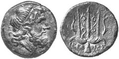 ANCIENT COINS GREEK COINAGE Sicily Syracuse. No.: 4109 Schätzwert/Estimate: CHF 200.- d=20 mm Aes. 274/216. Head of Roseidon with diadem r. Rev. IEPONWS Decorated trident between two dolphins, LY belo
