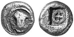 THE LAKEVIEW COLLECTION OF ANCIENT COINS GREEK COINAGE Boeotia Thebes. No.: 5523 Schätzwert/Estimate: CHF 100.- d=8 mm Obol c. 500/450. Boeotian shield. Rev. Cross in circle within incuse square. 0,97