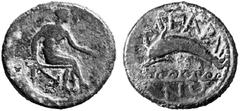 Ancient Coins from other Consignments GREEK COINAGE Islands of Sicily Lipara. No.: 4240 Schätzwert/Estimation: CHF 200.- Aes 380/360. Hephaestus seated r. Rev. AIPARAI - ON Dolphin to l. above waves. 