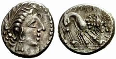 CELTIC COINAGE Cisalpine Gaul No.: 7 Schätzwert/Estimation: CHF 100.- Insubri. Drachm 2nd-1st century. Imitation of the Massalia drachms. Head of Artemis to r. Rev. Scorpion-like lion to r. 2,43 g. De