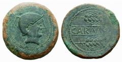 ANCIENT COINAGE CELTIC COINS Iberian Celts No.: 5415 Schätzwert/Estimate: CHF 1000.- Carmo (Sevilla). Aes before 80 BC. Male head with helmet to r. Rev. CARMO between two barley ears. 26,86 g. SNG Cop