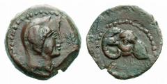 ANCIENT COINAGE GREEK COINS Islands off Sicily No.: 5446 Schätzwert/Estimate: CHF 150.- Melita (Malta). Aes 200/175. Female head, veiled and diademed, to r. Rev. Head of ram to r., Punic letters NN be