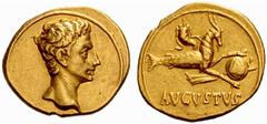 ROMAN GOLD COINS The Empire No.: 1006 Schätzwert/Estimate: CHF 15000 Augustus, 31 BC – 14 AD Aureus 25/22, Colonia Patricia (Cordoba). Obv. Bare head of Augustus to r. Rev. AVGVSTVS Capricorn to r. wi