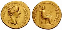 ROMAN GOLD COINS The Empire No.: 1008 Schätzwert/Estimate: CHF 2000 Tiberius, 14-37 Augustus. Aureus 14/17, Lugdunum. Obv. TI CAESAR DIVI - AVG F AVGVSTVS Young head, laureate, to r. Rev. Female figur