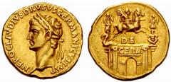 ROMAN GOLD COINS The Empire No.: 1011 Schätzwert/Estimate: CHF 8500 For Nero Claudius Drusus. Father of Claudius Aureus 41/45, Rome. Obv. NERO CLAVDIVS DRVSVS GERMANICVS IMP Head, laureate, to l. Rev.