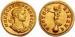 ROMAN GOLD COINS The Empire No.: 1103 Schätzwert/Estimate: CHF 12000 Carinus, 282-283 Caesar Aureus 282, Siscia. Obv. M AVR CARINVS NOB CAES Draped, cuirassed bust of Carinus, laureate, to r. Rev. VIC