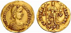 ROMAN GOLD COINS The Empire No.: 1138 Schätzwert/Estimate: CHF 300 Valentinian III, 425-455. Emperor Solidus 430/445, Ravenna. Obv. D N PLA VALENTI –NIANVS P F AVG Draped, cuirassed bust to r. with ro