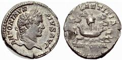 Ancient Coins ROMAN EMPIRE Caracalla, 198-217. No.: 316 Schätzwert/Estimate: CHF 400 Denarius after 206, Rome. ANTONINVS PIVS AVG, Laureate head r. Rev. LAETITIA TEMPORVM, Circus scene with ship, wild