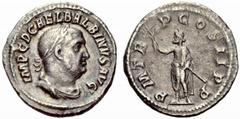 Ancient Coins ROMAN EMPIRE Balbinus, 238. No.: 329 Schätzwert/Estimate: CHF 200 Denarius, Rome. Draped bust, laureate, to r. Rev. Emperor standing to l. Different legend break. 2,88 g. RIC 5. Good ver