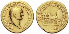 ANCIENT COINS ROMAN COINAGE Empire No.: 81 Schätzwert/Estimate: CHF 1000 Titus, 79-81. Aureus 79, Rome. IMP TITVS CAES VESPASIAN AVG P M Laureate head to r. Rev. TR P VIIII IMP XIIII COS VII P P Quadr