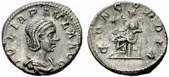 ANCIENT COINS ROMAN COINAGE Empire No.: 107 Schätzwert/Estimate: CHF 150 Elagabalus, 218-222. For Julia Paula. Denarius 220, Rome. IVLIA PAVLA AVG Draped bust r. Rev. CONCORDIA Concordia seated left, 