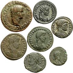 Lot 120.  Lot of Eight Miscellaneous Roman Issues. Includes the following: Germanicus. Æ As. Bare head right / Legend around large S C // Diocletian. Antoninianus. Antioch mint. Diocletian receiving V