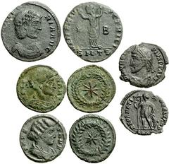 Lot 192.  Lot of Four Late Roman Æ's. Includes the following: Galeria Valeria. Thessalonica mint. Venus standing left. RIC VI 33 // Helena. Thessalonica mint. Star in wreath. RIC VII 50 // Fausta. The