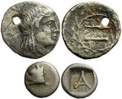 Lot 121.  Lot of Two Argos Issues, both Ex BCD. Includes the following: Circa 420/10-370 BC. AR Obol. Head of wolf left / Large A, E downwards below; two deep incuse squares above; all within shallow 